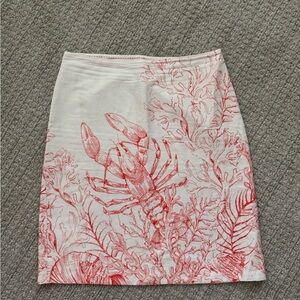 Anthropologie HD Paris white and orange lobster and coral skirt. Size 10